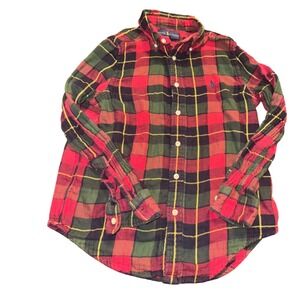Ralph Lauren Plaid Long Sleeve Button Down‎ Shirt Kids Size M Red Green Yellow